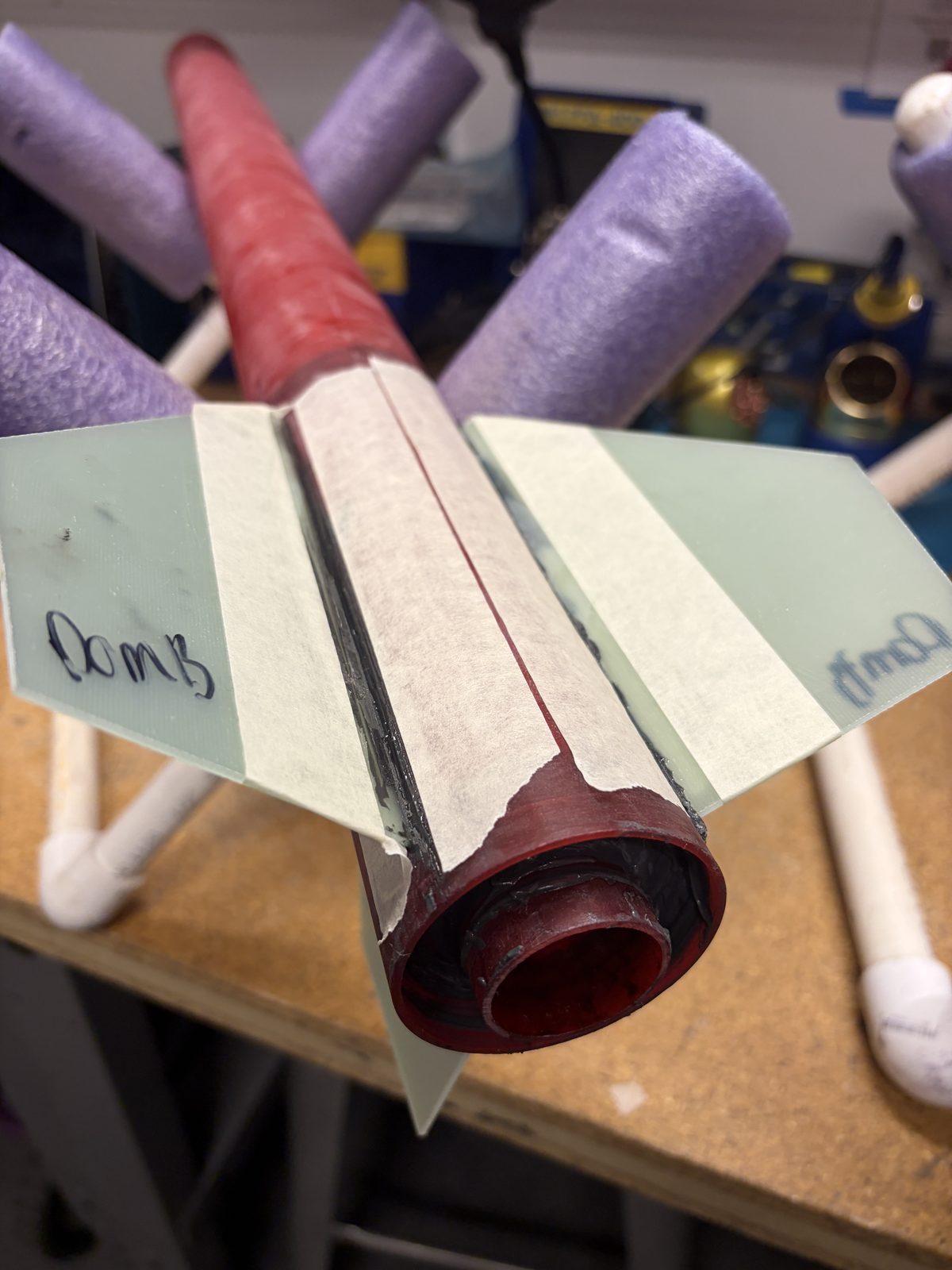 Aft view of finished fin can with motor retainer