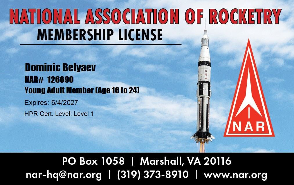 NAR membership card showing HPR Certification Level 1